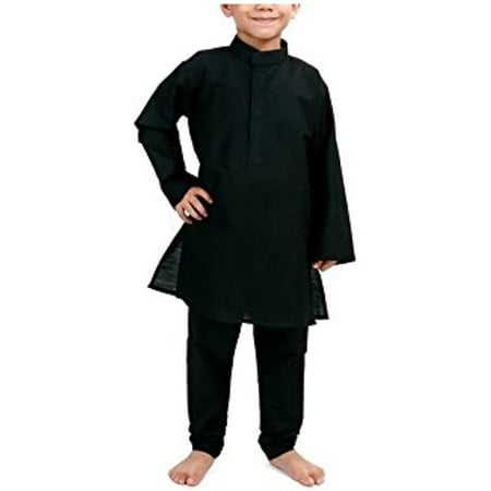 Royal Kurta Kids Cotton Kurta Pyjama Set (Black; 34)