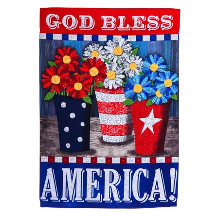 Evergreen Patriotic Flower Pots Suede House Flag, 29 x 43 inches, Welcome guest to your home with this cheery, spring flag! By Evergreen Flag