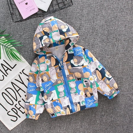 Yubatuo Toddler Kids Baby Grils Boys Long Sleeve Cartoon Print Hooded Coat Tops Outfits Blue 130