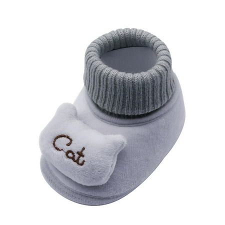 Yinguo Boots Girls Sole Shoes Soft Plush Winter Baby Cat Warm Baby Shoes Grey 13