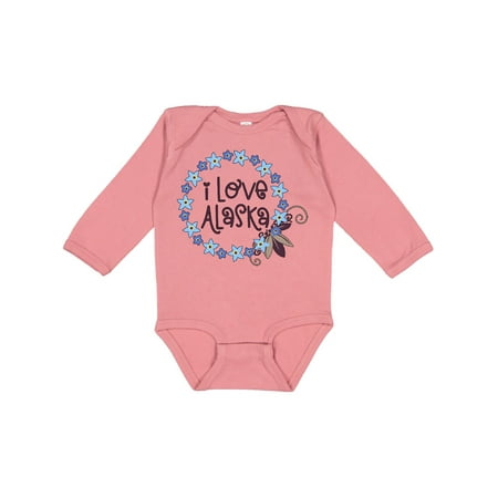 Inktastic I Love Alaska Forget-Me-Not Flowers Gift Baby Boy or Baby Girl Long Sleeve Bodysuit