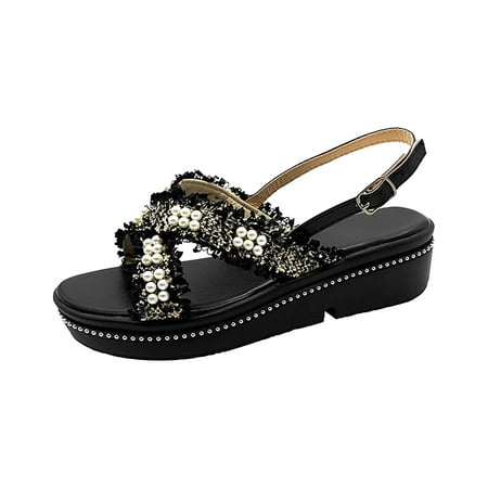 ZHAGHMIN Hollow Knitted Cloth Sandals for Women Casual Sweet Heart Buckle Strap Pearl Slippers Flat Shoes Retro Platform Wedge Sandals Black Size7
ZHAGHMIN Hollow Knitted Cloth Sandals for Women Casual Sweet Heart Buckle Strap Pearl Slippers Flat Shoes Retro Platform Wedge Sandals Black Size7
