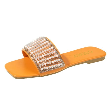 Jsezml Womens Pearls Rhinestone Flats Sandals Slip On Square Toe Slides Wedding Party Beach Vacation Dress Slippers
Jsezml Womens Pearls Rhinestone Flats Sandals Slip On Square Toe Slides Wedding Party Beach Vacation Dress Slippers