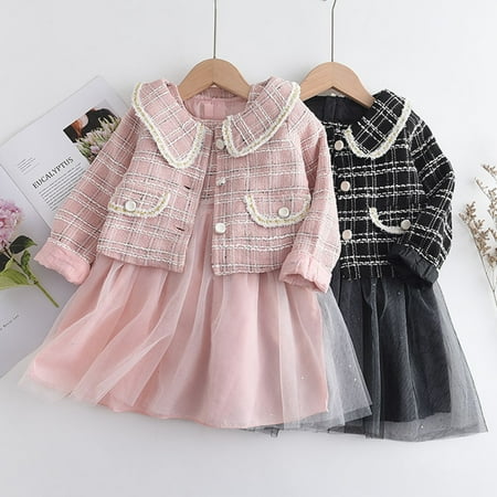 Toddler Infant Baby Girl Fallless Plaid Tulle Dress Set with Long Lapel Button Loose Warm Coat Suit
Toddler Infant Baby Girl Fallless Plaid Tulle Dress Set with Long Lapel Button Loose Warm Coat Suit