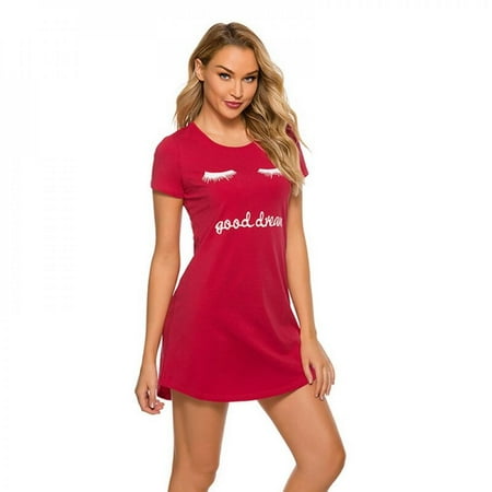 Wisremt Cotton Nightdress Ladies Solid Color Cartoon Nightdress Sexy O-Neck Short Sleeve Homewear Red M
Wisremt Cotton Nightdress Ladies Solid Color Cartoon Nightdress Sexy O-Neck Short Sleeve Homewear Red M