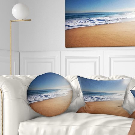 Calm Blue Seashore with White Sun' Seashore Throw Pillow