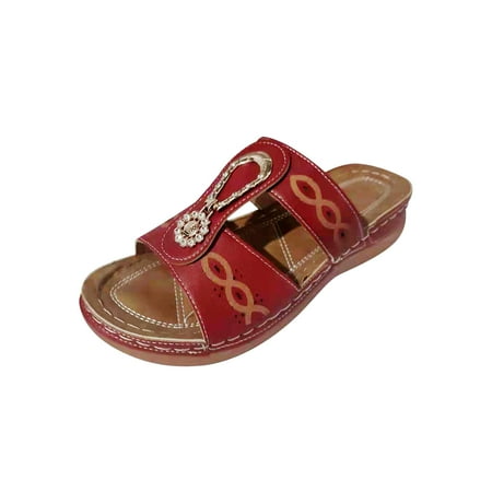 Bescita Women Wedge Sandals Rhinestone Low-heeled Casual Comfort Sandals For Womens