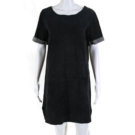 Pre-owned|VInce Womens Short Sleeve Hi-Low Hem Suede Mini Dress Dark Gray Size S