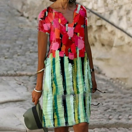 Leesechin Womens Dresses Clearance Short Sleeves Dresses Flowers Printed Waist Sundress V-Neck Knee-length Dress
Leesechin Womens Dresses Clearance Short Sleeves Dresses Flowers Printed Waist Sundress V-Neck Knee-length Dress