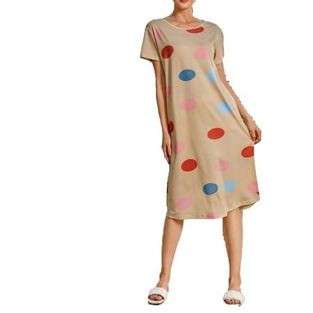 Womens Nightgowns Sleepdress Polka Dot Sleepshirts Apricot S