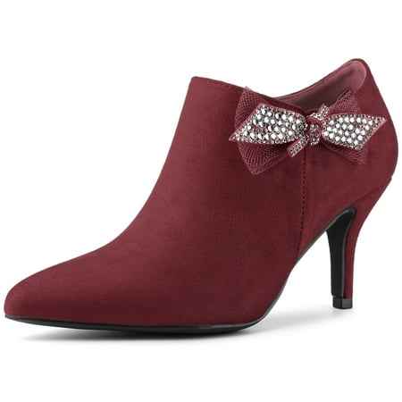 Unique Bargains Women s Pointed Toe Bow Stiletto Heel Ankle Boots