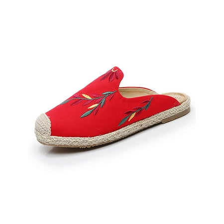 Welliumy Ladies Summer Flats Embroidered Espadrilles Slip On Mules&Clogs Casual Canvas Shoe Indoor Outdoor Breathable Non-slip Slides Shoes Red 4.5
Welliumy Ladies Summer Flats Embroidered Espadrilles Slip On Mules&Clogs Casual Canvas Shoe Indoor Outdoor Breathable Non-slip Slides Shoes Red 4.5