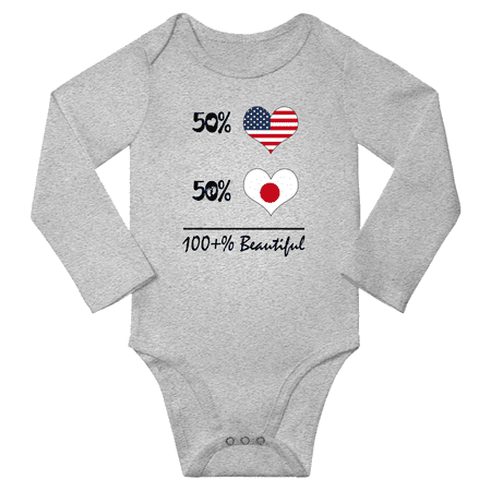 50% Japanese + 50% American = 100+% Beautiful Baby Long Sleeve Bodysuit (Gray 24 Months)