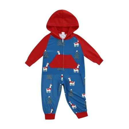 Pudcoco Family Parent-child Jumpsuit Cartoon Christmas Printed Pajamas