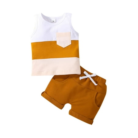 Suanret Infant Baby Boys 2Pcs Shorts Sets Sleeveless Patchwork Crew Tank Tees + Straps Shorts Clothes Outfits Yellow 6-12 Months
Suanret Infant Baby Boys 2Pcs Shorts Sets Sleeveless Patchwork Crew Tank Tees + Straps Shorts Clothes Outfits Yellow 6-12 Months