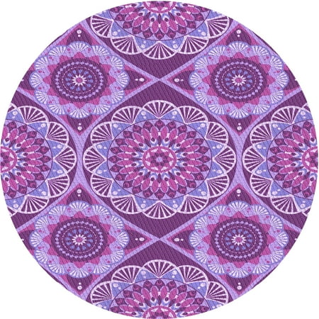 Ahgly Company Indoor Round Patterned Dark Orchid Purple Area Rugs 3 Round
