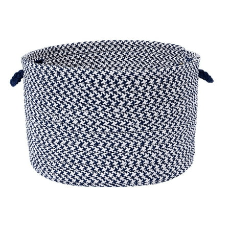 Colonial Mills 18 Navy Blue and White Handmade Braided Round Storage Basket