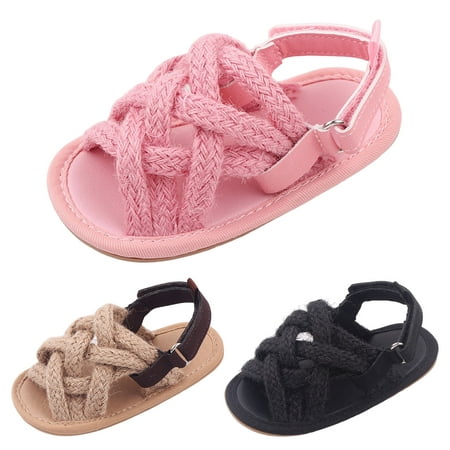 

LYCAQL Summer Children Toddler Shoes Girls Sandals Flat Bottom Lightweight Li Linen Woven Upper Soft Slip on for Boys (Khaki 4 )
