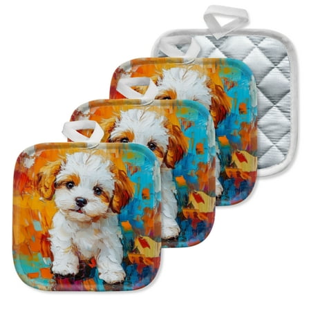 4Pcs Pot Holder for Kitchen Gorgeous Color - Splashed Puppy Composition Square Heat Resistant Hotpads 8x8in Non Slip Dirt-Proof Kitchen Cook Oven Potholders Machine Washable
4Pcs Pot Holder for Kitchen Gorgeous Color - Splashed Puppy Composition Square Heat Resistant Hotpads 8x8in Non Slip Dirt-Proof Kitchen Cook Oven Potholders Machine Washable