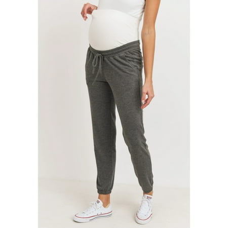 Hello Miz Two-Tone Brushed Terry Maternity Sweatpants Charcoal