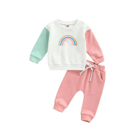 Genuiskids 2 Pcs Newborn Cute Pants Set Toddler Rainbow Print Long Sleeve Round Neck Sweatshirt Solid Color Trousers with Pockets 0-3T
Genuiskids 2 Pcs Newborn Cute Pants Set Toddler Rainbow Print Long Sleeve Round Neck Sweatshirt Solid Color Trousers with Pockets 0-3T
