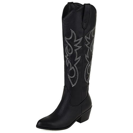 Lacyhop Womens Western Cowboy Knee High Boots Black 10