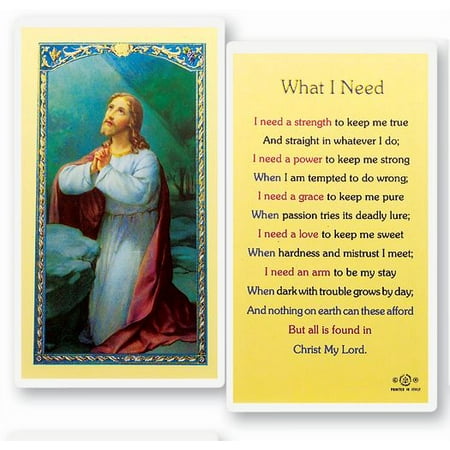 What I Need Laminated Catholic Prayer Holy Card with Prayer on Back Pack of 25