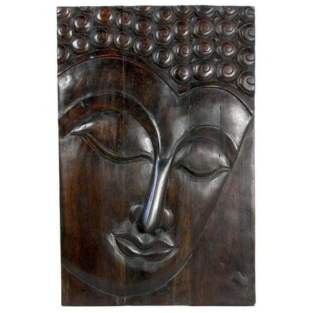 Haussmann Handmade Wood Buddha Panel Serene 24 in x 36 H Mocha Oil