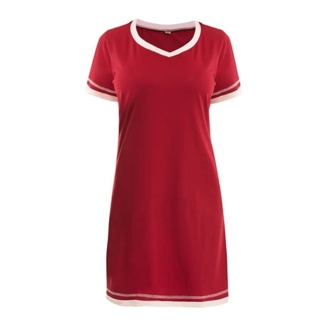 Womens Pajamas & Loungewear Casual Comfortable Round Neck Loose Contrast Short Sleeved Red Xl Sleep Dress
Womens Pajamas & Loungewear Casual Comfortable Round Neck Loose Contrast Short Sleeved Red Xl Sleep Dress