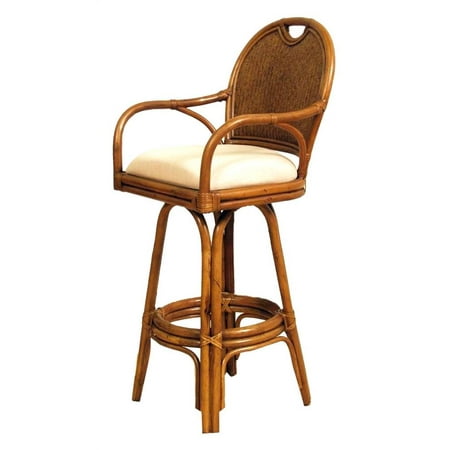 Classic Indoor Swivel Rattan & Wicker Counter Stool w Cushion (Bay Brown)