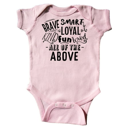 Inktastic Brave Smart Loyal Kind Fun Loved All of the Above Gift Baby Boy or Baby Girl Bodysuit 
Inktastic Brave Smart Loyal Kind Fun Loved All of the Above Gift Baby Boy or Baby Girl Bodysuit