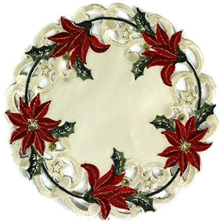 Doily Boutique Christmas Round Doily with Large Red Poinsettia Flowers on Antique White Fabric Size 23 inches
Doily Boutique Christmas Round Doily with Large Red Poinsettia Flowers on Antique White Fabric Size 23 inches