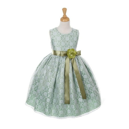 Big Girls Sage Lace Sage Sash Sleeveless Dress 10
