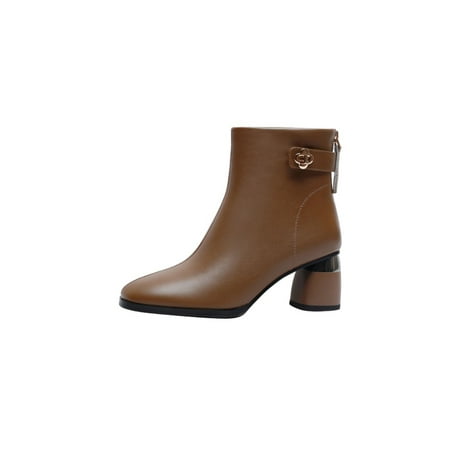 Lacyhop Ladies Winter Breathable Block Heels Bootie Pointed Toe Ankle Boots Fashion Heeled Khaki 5