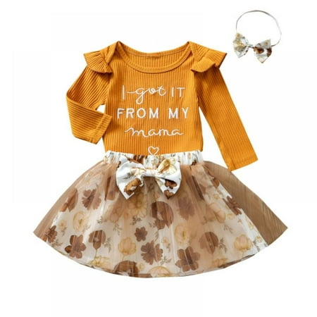 Infant Baby Girls Romper Outfits Ruffle Short Sleeve Bodysuit Onesies Floral Tulle Skirts Fall Clothes Set