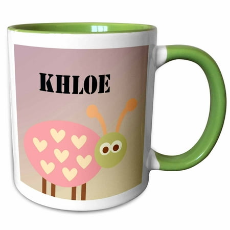 3dRose Khloe Pink Ladybug girls name - Two Tone Green Mug 11-ounce