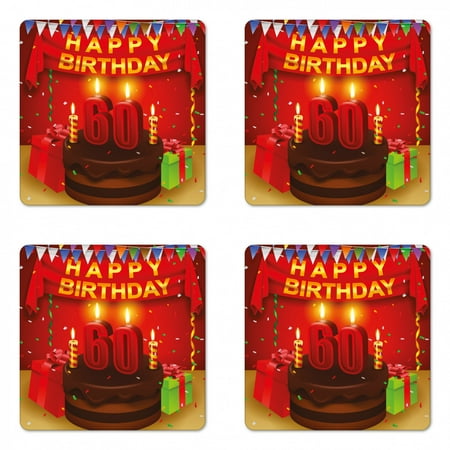 60th Birthday Coaster Set of 4 Party Theme Show Inspired Curtains and Cakes Box Art Colorful Print Square Hardboard Gloss Coasters Standard Size Multicolor by Ambesonne
60th Birthday Coaster Set of 4 Party Theme Show Inspired Curtains and Cakes Box Art Colorful Print Square Hardboard Gloss Coasters Standard Size Multicolor by Ambesonne