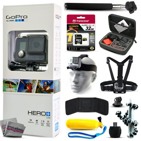 GoPro HERO+ LCD CHDHB-101 with 32GB Ultra Memory + Premium Case + Head Strap + Selfie Stick + Chest Harness + Flexible Tripod + Floaty Bobber + MicroSD Card Reader + More