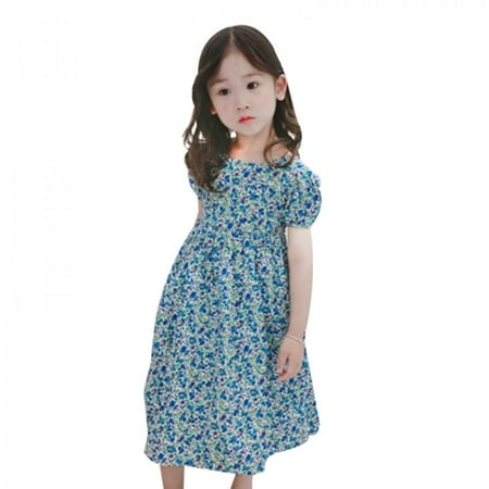 Clearance!Children Girls floral Dresses Kids short sleeve Flower Print Cotton Dress Baby Spring Summer dresses for party beach
