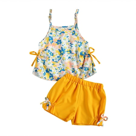 Musuos Girl s Clothing Set Flower Print Sleeveless Sling Tops and Shorts Two-piece Suit for Vacation Birthday Party
Musuos Girl s Clothing Set Flower Print Sleeveless Sling Tops and Shorts Two-piece Suit for Vacation Birthday Party