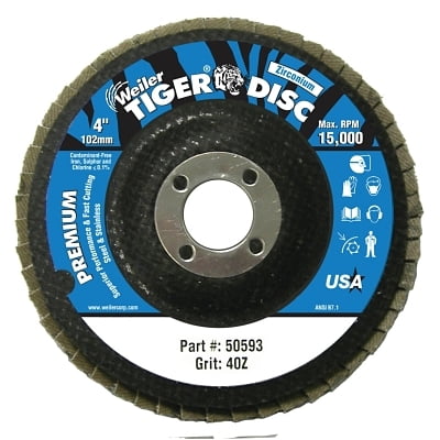 Tiger Disc Angled Style Flap Discs 4 In 40 Grit 5/8 Arbor Phenolic Back| 1 Each
Tiger Disc Angled Style Flap Discs 4 In 40 Grit 5/8 Arbor Phenolic Back| 1 Each