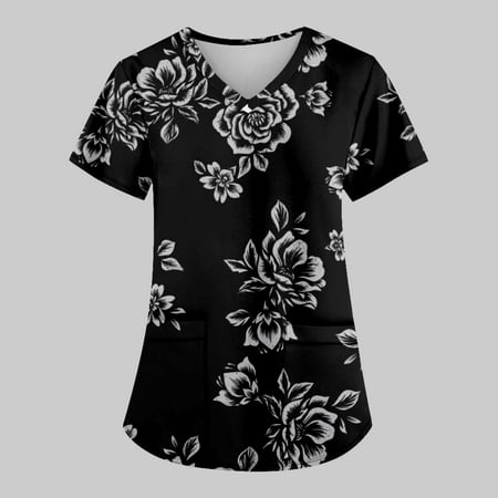 TKing Fashion Women Plus Size Scrubs Top V-Neck Short Sleeve Flower Print Pockets Work Blouse for Women Black 2XL
TKing Fashion Women Plus Size Scrubs Top V-Neck Short Sleeve Flower Print Pockets Work Blouse for Women Black 2XL
