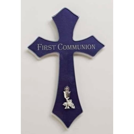 Wall Cross-Communion-Blue Glass (6.625")