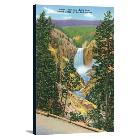 Yellowstone National Park, Wyoming - Artist Point View of Lower Falls (11.75x18 Gallery Wrapped Stretched Canvas)