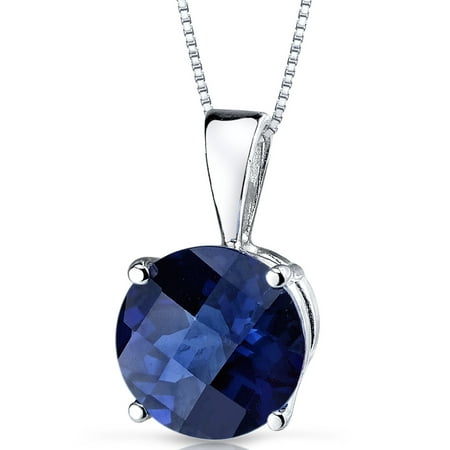 Peora 2.50 Ct Round Cut Created Blue Sapphire 14K White Gold Pendant, 18