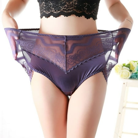Plus Size Shiny Satin Knickers Sexy Briefs Women Underwear Lace Panties Seamless