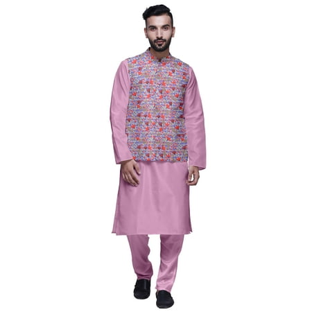 Atasi Solid Kurta Pajama & Printed Nehru Jacket Set For Mens Party Wear