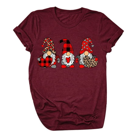 Women s Valentine s Day Short-sleeve T-shirt Fashion Love Printed Round Neck Solid Top Ladies Casual Loose Tee Blouse