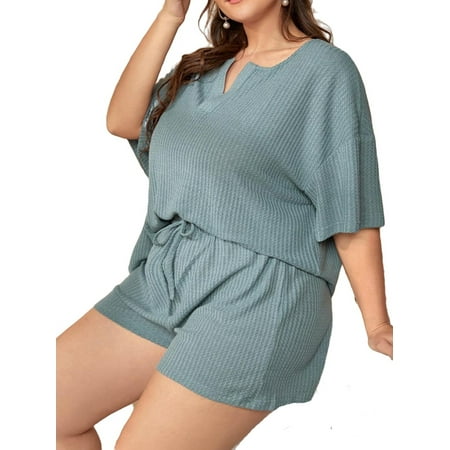 Casual Notched Short Sets Elbow-Length Cadet Blue Plus Size Pajama Sets (Women s)
Casual Notched Short Sets Elbow-Length Cadet Blue Plus Size Pajama Sets (Women s)