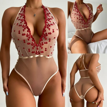 KUNPENG Women s Sexy Lace Perspective Split Suit Sexy Wireless Bra Underwear